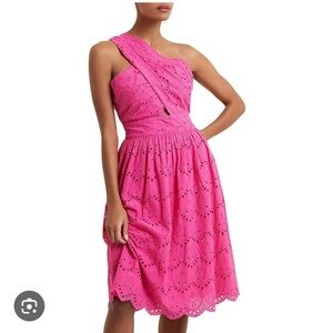 French Connection Pink Asymmetrical Ruched Sundress